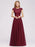 Cap Sleeves Aline Bridesmaid Dress Floral Lace Chiffon Long Wedding Guest Dress - Burgundy / US 2 - Prom Dresses