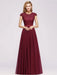 Cap Sleeves Aline Bridesmaid Dress Floral Lace Chiffon Long Wedding Guest Dress - Burgundy / US 2 - Prom Dresses