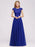 Cap Sleeves Aline Bridesmaid Dress Floral Lace Chiffon Long Wedding Guest Dress - Royal Blue / US 2 - Prom Dresses