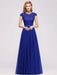 Cap Sleeves Aline Bridesmaid Dress Floral Lace Chiffon Long Wedding Guest Dress - Royal Blue / US 2 - Prom Dresses