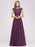 Cap Sleeves Aline Bridesmaid Dress Floral Lace Chiffon Long Wedding Guest Dress - Grape / US 2 - Prom Dresses