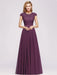 Cap Sleeves Aline Bridesmaid Dress Floral Lace Chiffon Long Wedding Guest Dress - Grape / US 2 - Prom Dresses