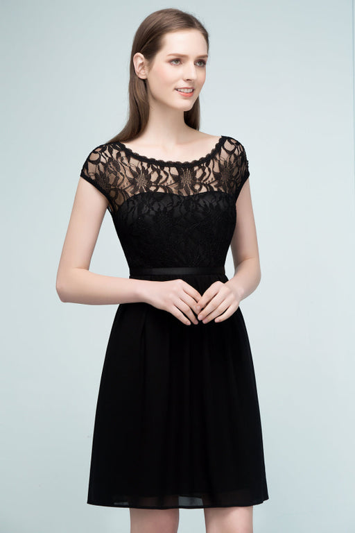 Bridelily Pretty Scoop Sleeveless Black Lace Short Junior Bridesmaid Dress