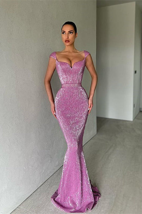 Cap Sleeves Long Sequins Prom Dress Mermaid