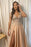 Champagne Lace V-Neck Applique With Split Prom Dress