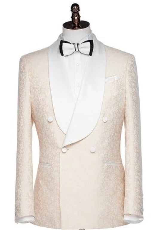 Armand Newest Champagne Shawl Lapel Double Breasted Jacquard Wedding Suits