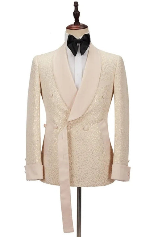 Stev Bespoke Champagne Shawl Lapel Double Breasted Wedding Suits