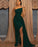 Champagne Sleeveless Sequins Mermaid Prom Dress with Split Ruffles