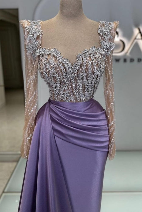 Charming Beaded Long Sleeves Appliques Lace Prom Dress