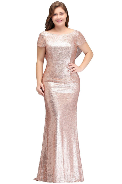 Charming Glitter Seuquins Cap Sleeves Mermaid Prom Dress Floor Length Evening Dress - Champagne / US 2 - Prom Dresses