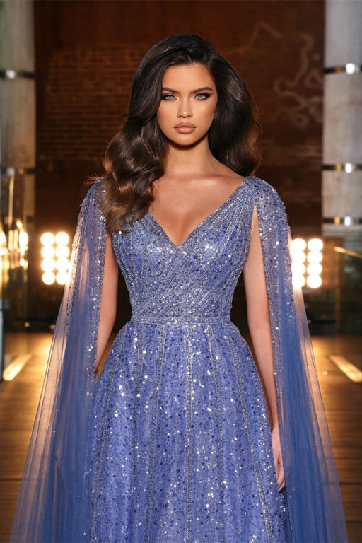 Charming Lavender Evening Dress Prom Dress with V-Neck Wide Straps Sequins