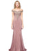 Charming Off-the-Shoulder Mermaid Evening Gown with Gold Appliques Floor Length Party Dress - Dusty Pink / US 2 - Prom Dresses