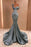 Charming One-Shoulder Beaded Mermaid Ruched Satin Evening Dress with Train-B