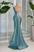 Charming One-Shoulder Deep V-Neck Appliques Lace Satin Prom Dress