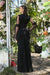Charming Puff Sleeves Black Mermaid Evening Dress Jewel Neck Beadings Floor Length Formal Dress - Prom Dresses