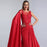 Charming Red Lace Printed A-Line Long Prom Dress with Trail