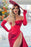 Charming Red Off-the-Shoulder Strapless Long Sleeve Evening Dress with Slit