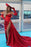 Charming Red Off-the-Shoulder Strapless Long Sleeve Evening Dress with Slit