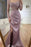 Charming Scoop Neck Beaded Lace Ruched Satin Side Split Prom Dress