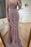 Charming Scoop Neck Beaded Lace Ruched Satin Side Split Prom Dress