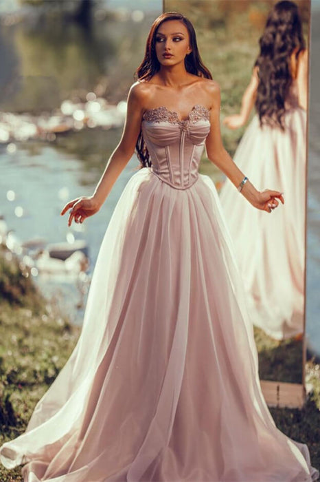 Charming Silver Off-the-Shoulder Sleeveless Long Evening Dress with Appliqued Tulle