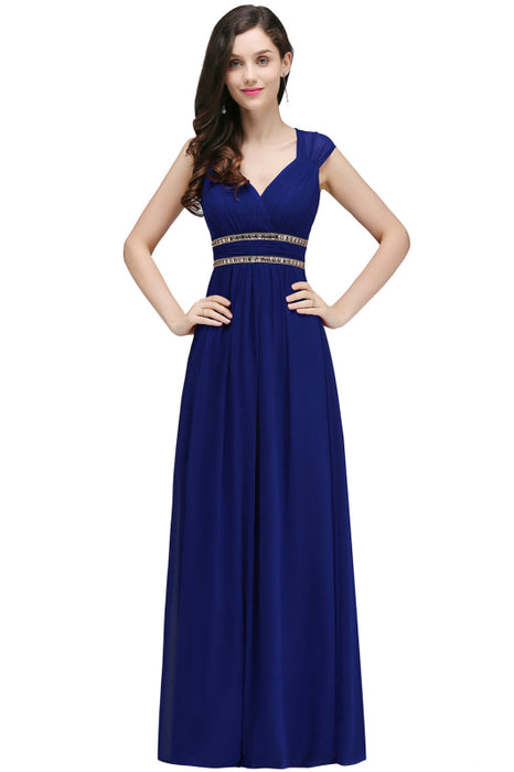 Charming V-Neck Aline Evening Dress with Chains Sleeveless Empire Chiffon Bridesmaid Dress - Prom Dresses