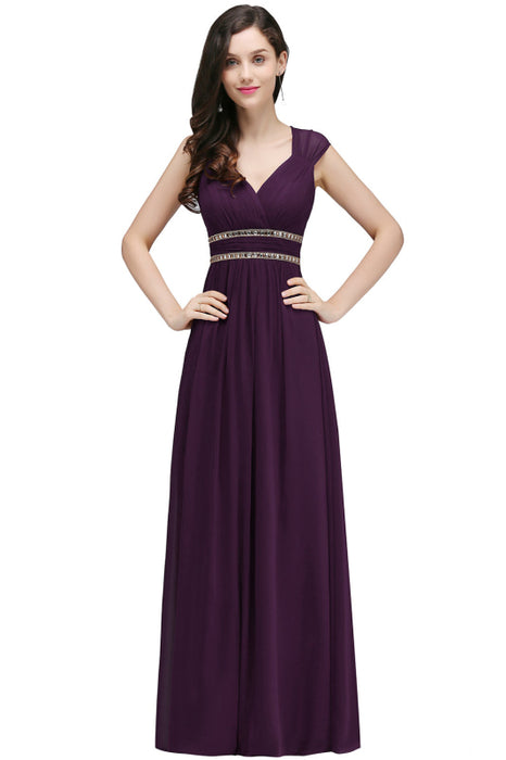 Charming V-Neck Aline Evening Dress with Chains Sleeveless Empire Chiffon Bridesmaid Dress - Grape / US 2 - Prom Dresses