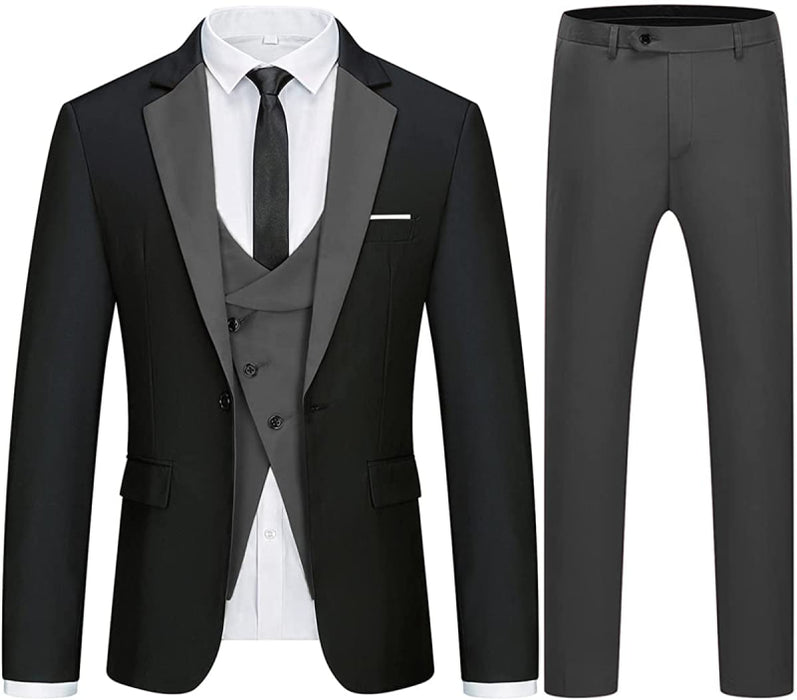 Godfery Chic Black Three Pieces Notched Lapel Business Suits For Men