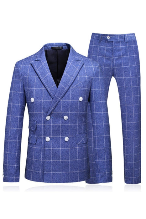 Clyde Chic Blue Plaid Peaked Lapel Two Pieces Men Suits For Business