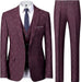 Iexus Chic Burgundy Plaid Notched Lapel Three Pieces Business Suits For Men