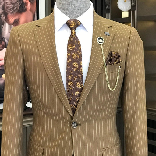 Anson Chic Coffee Striped Notched Lapel Two Pieces Prom Suits