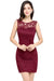 Chic Crew Neck Lace Mini Formal Dress Sleveless Short Party Wear Dress - Burgundy / US 2 - Prom Dresses