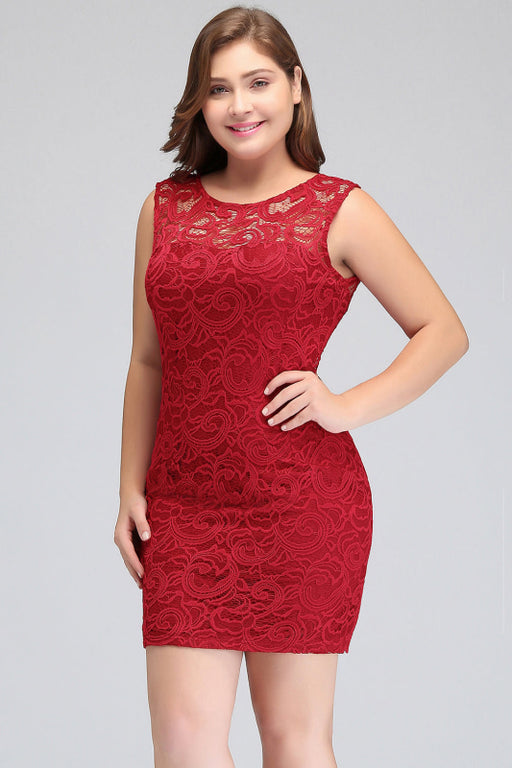 Chic Crew Neck Lace Mini Formal Dress Sleveless Short Party Wear Dress - Red / US 2 - Prom Dresses