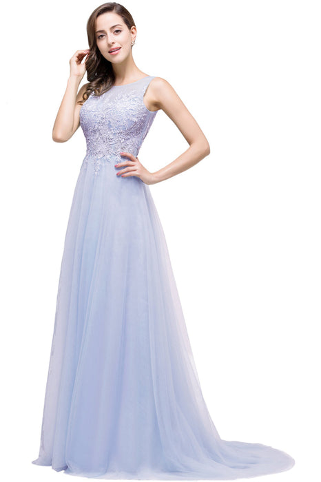 Chic Crew Neck Tulle Lace Aline Evening Dress Sleeveles Beading Party Wear Dress - Lavender / US 2 - Prom Dresses