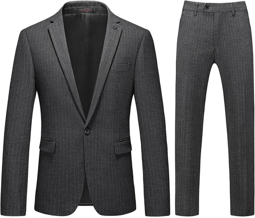 Iennon Chic Gray Peaked Lapel Striped Business Suits For Men