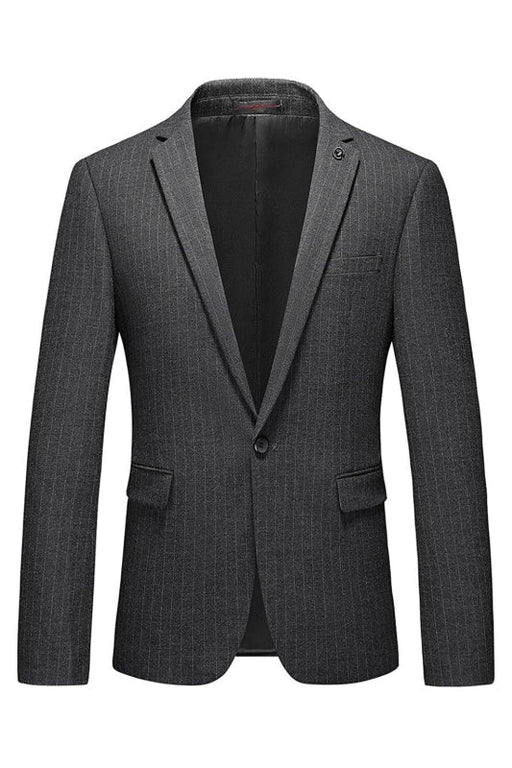 Iennon Chic Gray Peaked Lapel Striped Business Suits For Men