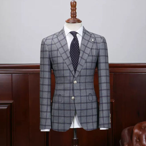 Darnell Chic Gray Plaid Notched Lapel Business Suits For Men