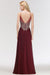 Bridelily Chic Spaghetti Straps Long Burgundy Backless Bridesmaid Dress with Appliques