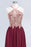 Bridelily Chic Spaghetti Straps Long Burgundy Backless Bridesmaid Dress with Appliques