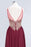 Bridelily Chic Spaghetti Straps Long Burgundy Backless Bridesmaid Dress with Appliques