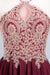Bridelily Chic Spaghetti Straps Long Burgundy Backless Bridesmaid Dress with Appliques