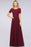 Bridelily Chic Lace Long Burgundy Backless Bridesmaid Dress With Short-Sleeves