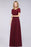 Bridelily Chic Lace Long Burgundy Backless Bridesmaid Dress With Short-Sleeves