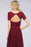 Bridelily Chic Lace Long Burgundy Backless Bridesmaid Dress With Short-Sleeves