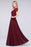 Bridelily Chic Lace Long Burgundy Backless Bridesmaid Dress With Short-Sleeves