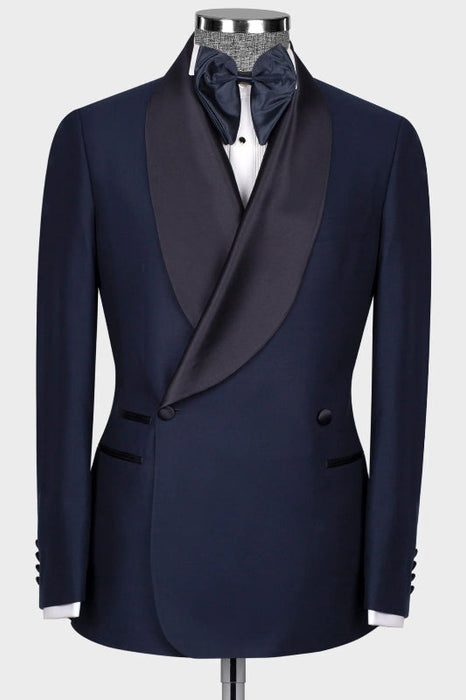 Gustave Chic Navy Blue Shawl Lapel Double Breasted Wedding Suits