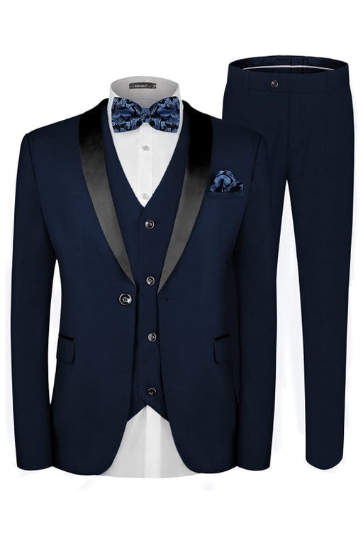 Barret Chic Deep Blue Shawl Lapel Three Pieces Wedding Suits For Men