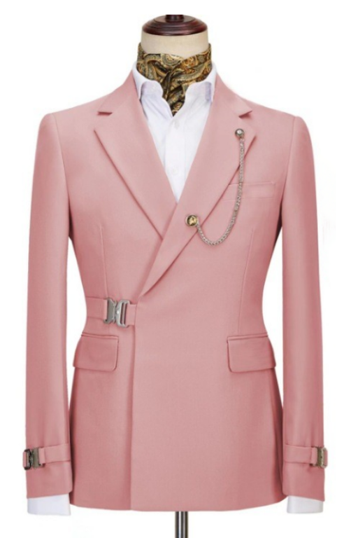 Fashion Pink One Button Close Fitting Notched Lapel Prom Men Suits