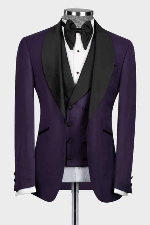 Gordon Purple Shawl Lapel Three Pieces Wedding Men Suits