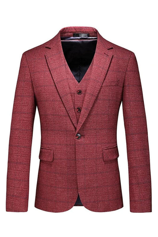 Hogan Chic Red Notched Lapel Three Pieces Men Suits For Business